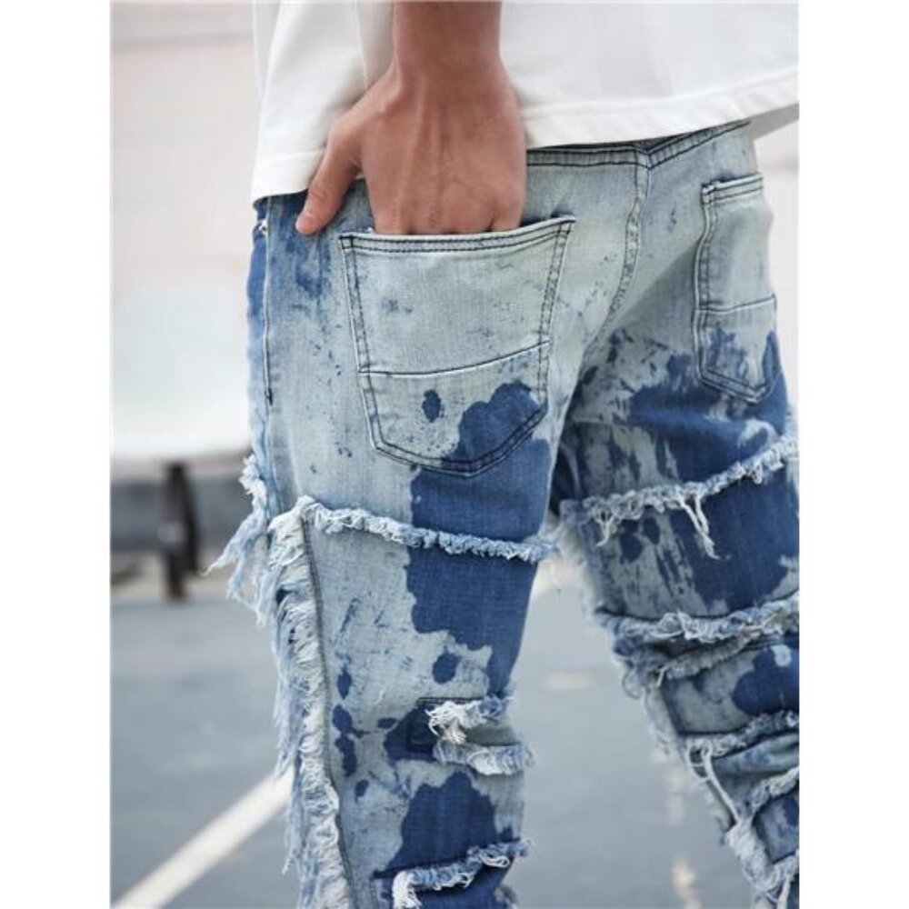 New w Tags Men's Ripped Bootcut Jeans Slim Fit Bell Bottom Ripped Flared Denim - Picture 5 of 7